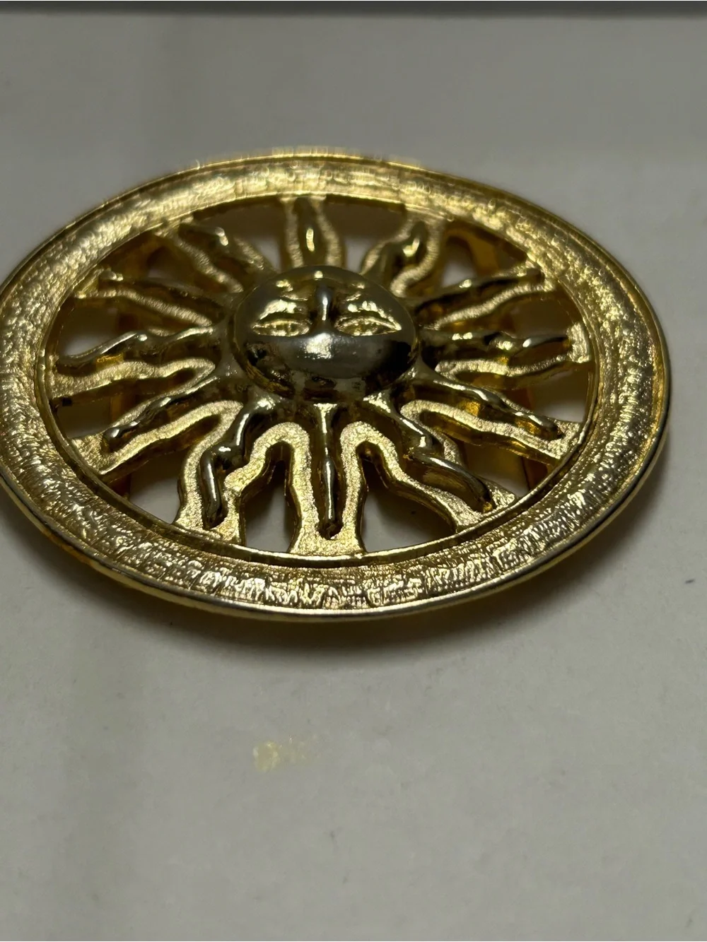 Gold Celestial Sun Face Belt Buckle Set Vintage Omega